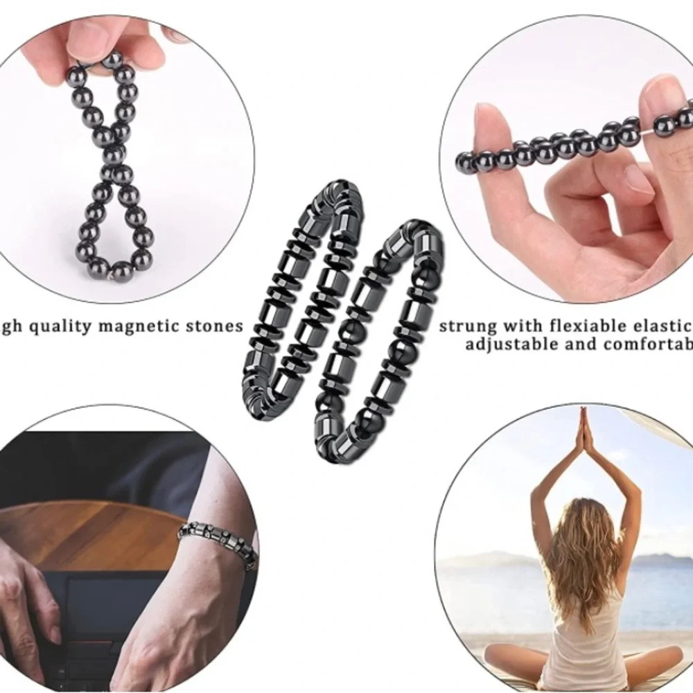 🖤Black Hematite with Multi Color Bead’s Magnetic Single Strand Bracelet- Unisex